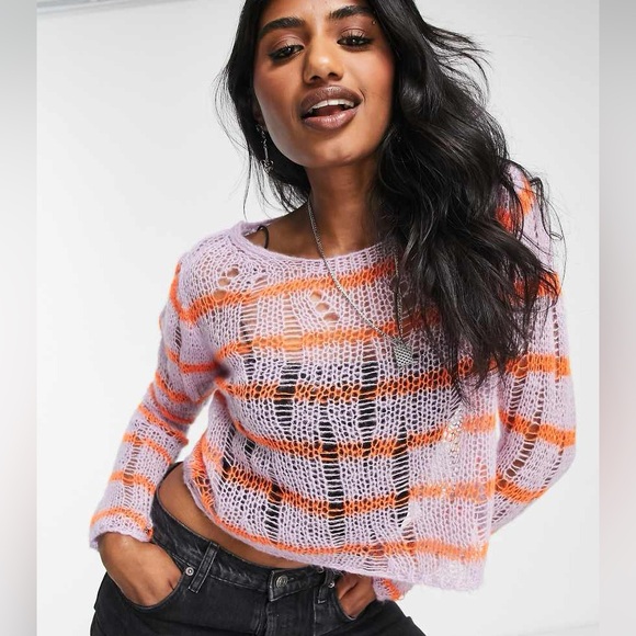 ASOS DESIGN Sweaters - NWT ASOS DESIGN sweater in sheer knit in stripe pattern in lilac US 4